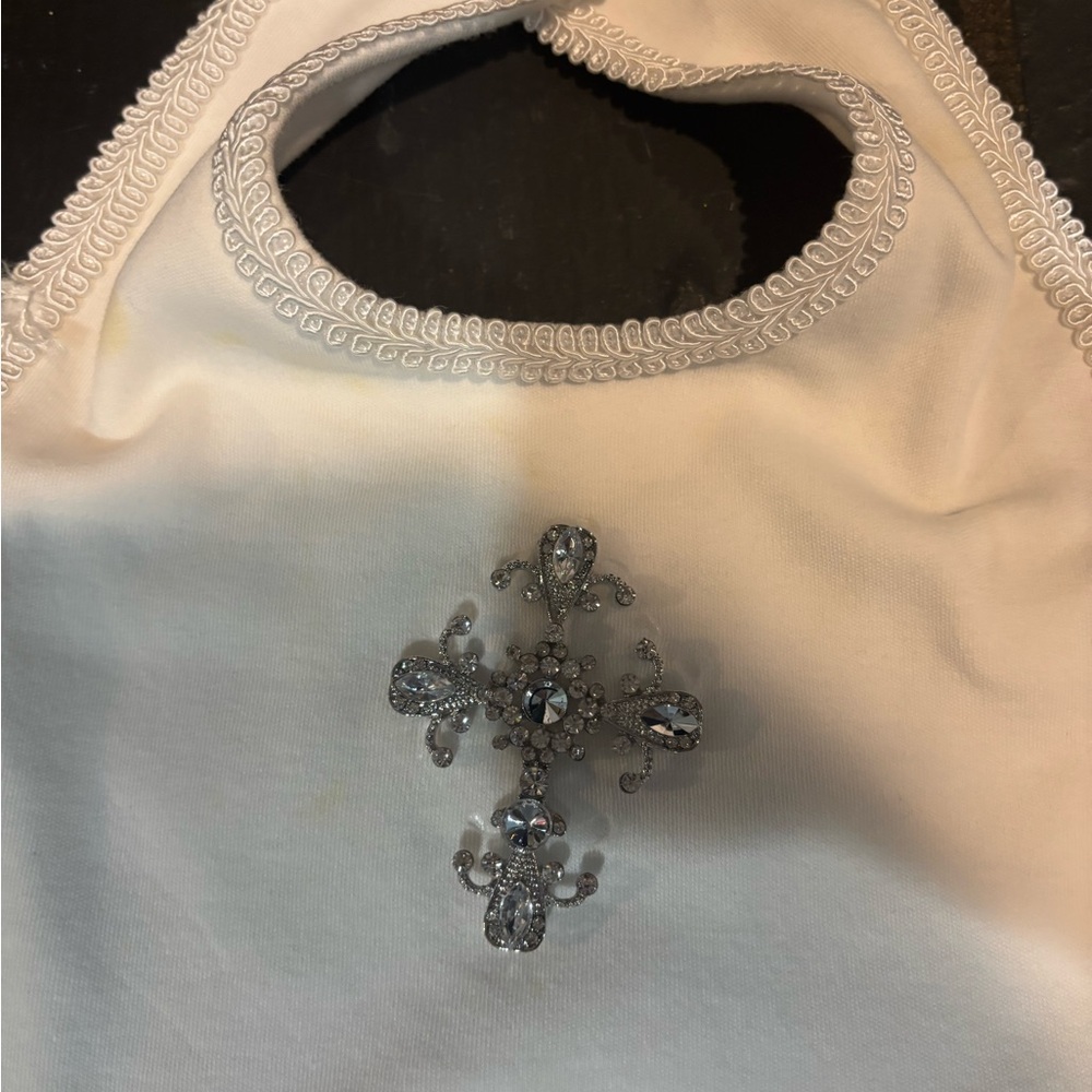 Elegant Cream Bib with Silver Embellishment